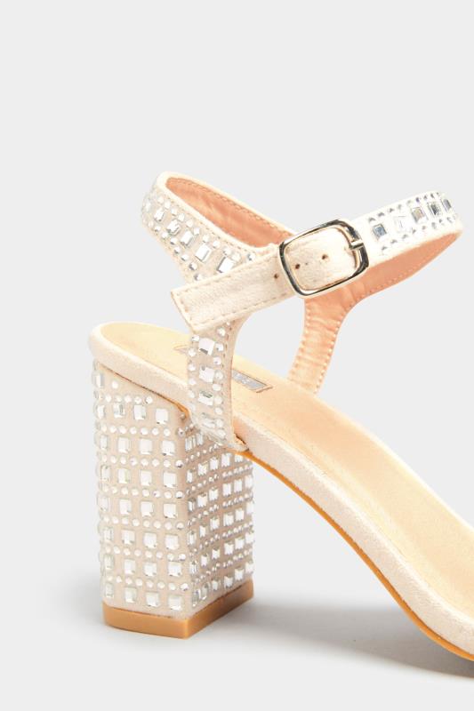 LIMITED COLLECTION Cream Diamante Strappy Heels In Extra Wide EEE Fit 6