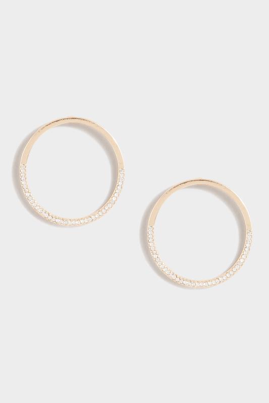Gold Circle Half Diamante Earrings | Yours Clothing 3