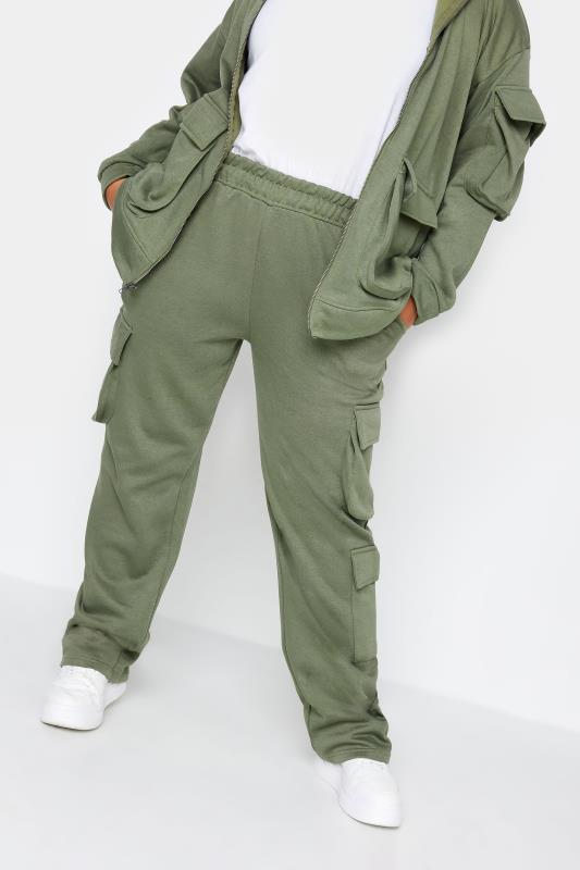 YOURS Plus Size Khaki Green Straight Leg Cargo Joggers | Yours Clothing 1