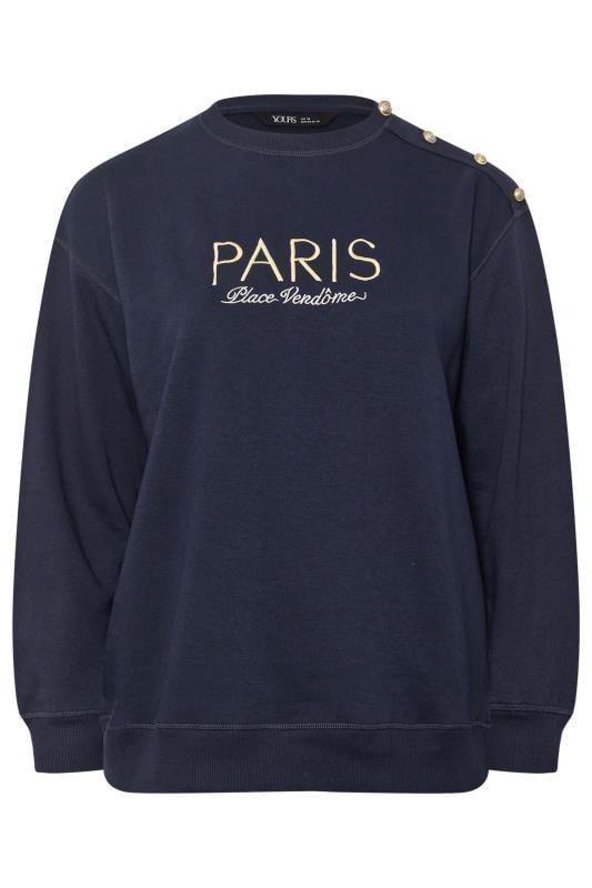 YOURS Plus Size Navy Blue 'Paris' Slogan Sweatshirt | Yours Clothing 5