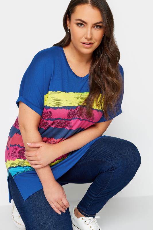 YOURS Plus Size Blue Abstract Stripe Print Top | Yours Clothing 4