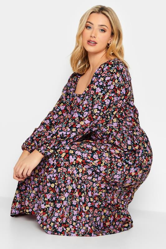  Grande Taille YOURS Curve Black Ditsy Print Balloon Sleeve Midaxi Dress