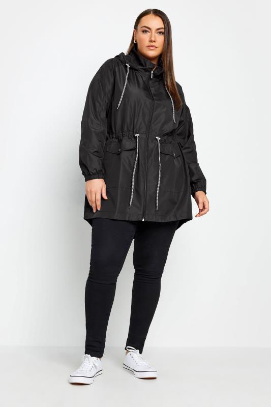 YOURS Plus Size Black Drawstring Lightweight Parka Jacket | Yours Clothing 2