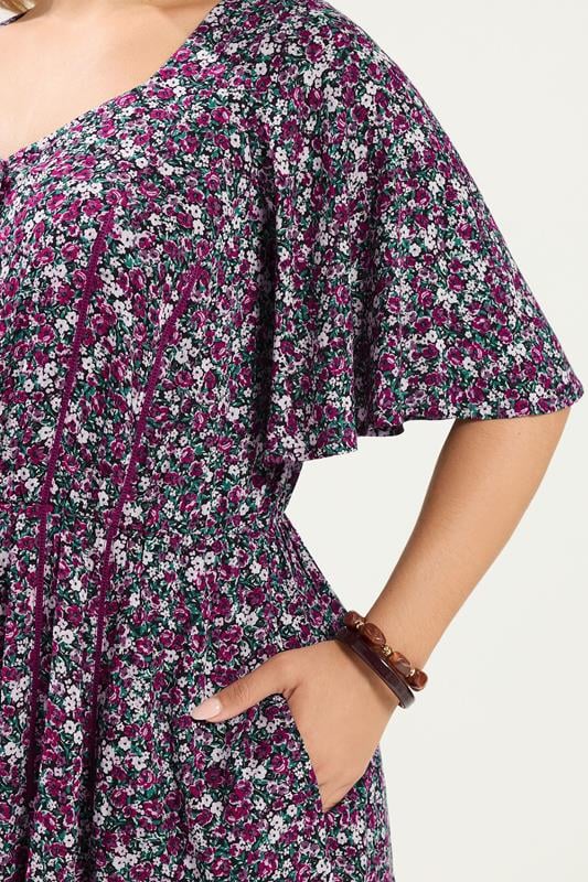 YOURS Plus Size Pink Ditsy Floral Smock Mini Dress | Yours Clothing 4