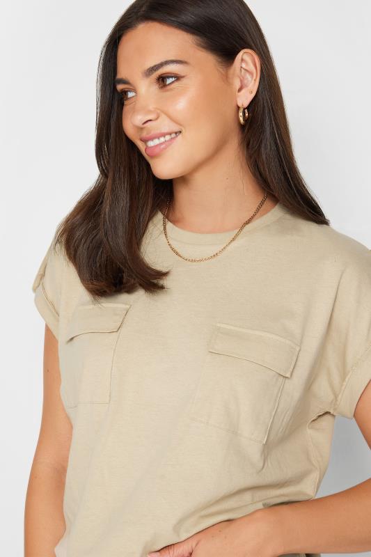 LTS Tall Women's Natural Brown Pocket Detail Cotton T-Shirt | Long Tall Sally 4