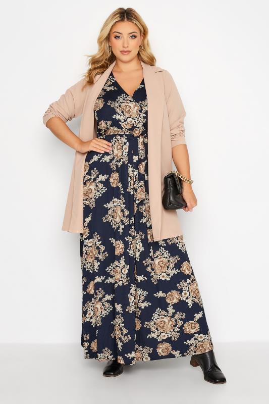 Plus Size Navy Blue Floral V-Neck Maxi Dress | Yours Clothing 2