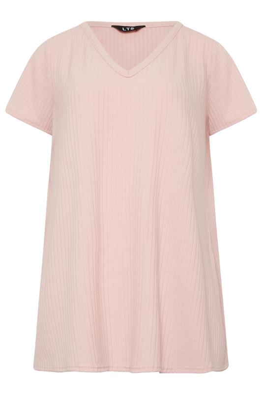 LTS Tall Women's Pink Ribbed V-Neck Swing Top | Long Tall Sally  6