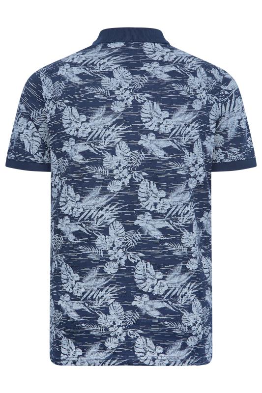 BadRhino Big & Tall Blue Leaf Print Polo Shirt | BadRhino 5
