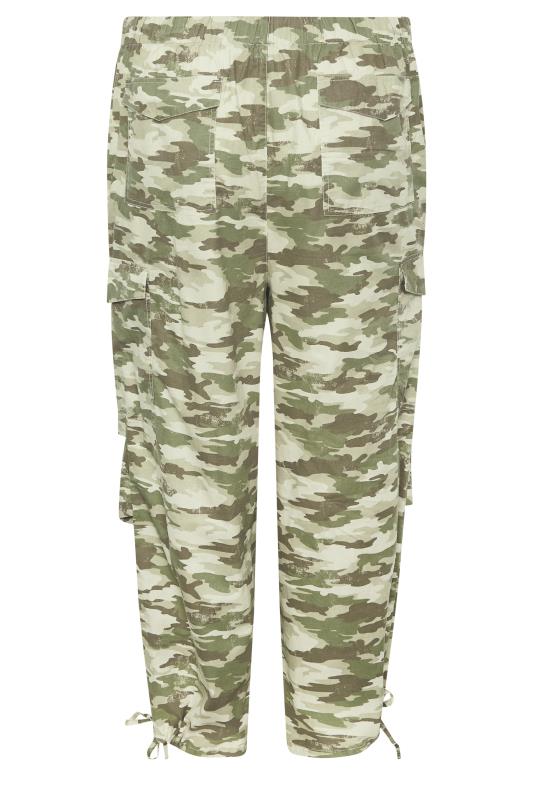 YOURS Curve Plus Size Green Camo Print Cargo Parachute Trousers | Yours Clothing  6