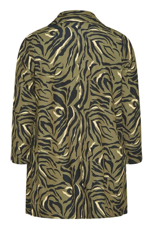 Plus Size Khaki Green Animal Print Longline Blazer | Yours Clothing 7