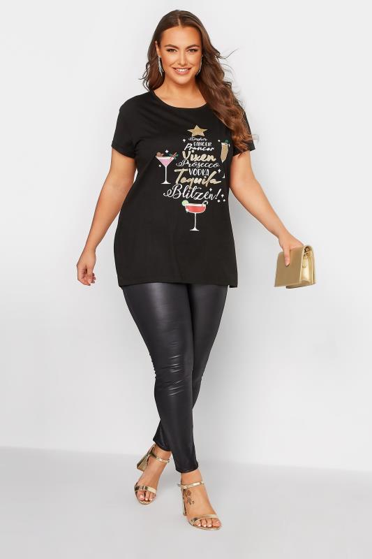 Curve Black 'Tequila, Blitzen!' Glitter Slogan Christmas T-Shirt | Yours Clothing 2