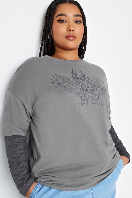 YOURS Plus Size Grey 2 In 1 Flame Heart Print Top 4