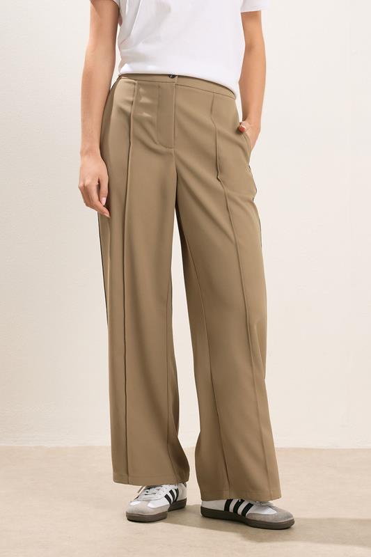 PixieGirl Petite Women's Mocha Brown Side Stripe Wide Leg Trousers | PixieGirl 2