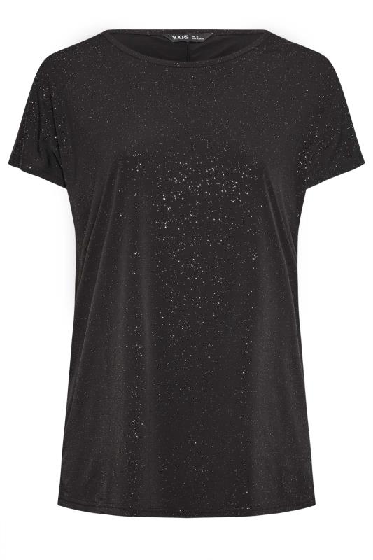 YOURS Plus Size Black Glitter Print Short Sleeve Top | Yours Clothing 5