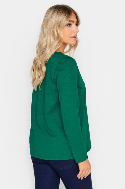 M&Co Dark Green V-Neck Long Sleeve Cotton Blend T-Shirt | M&Co 3