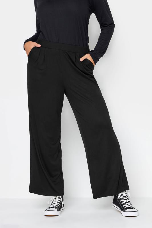 Plus Size  YOURS Curve Black Pleated Wide Leg Stretch Trousers