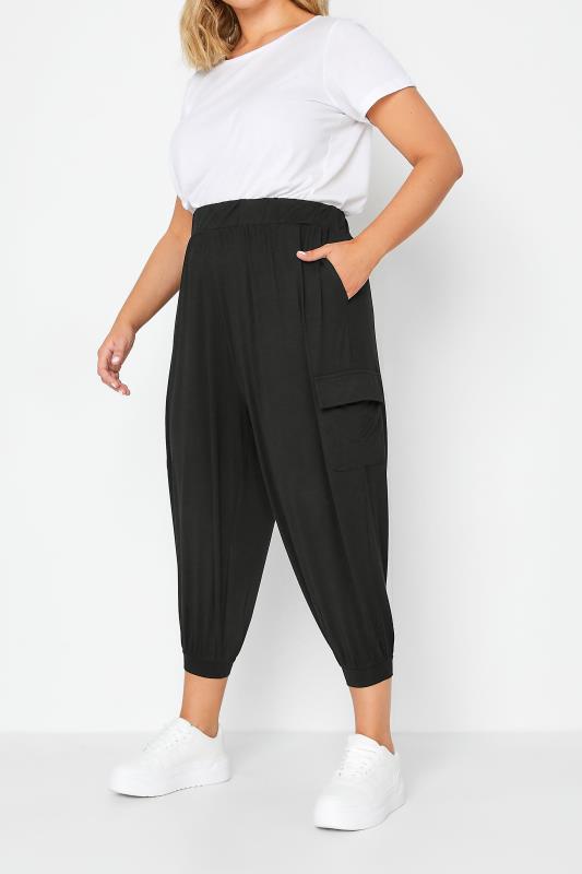 Plus Size  YOURS Curve Black Cropped Jersey Cargo Trousers