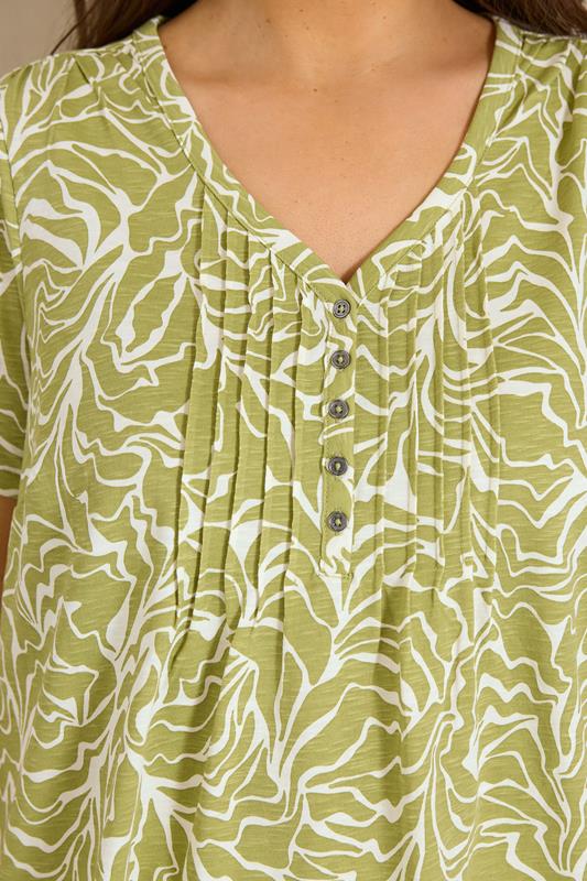 EVANS Plus Size Green Abstract Print Cotton Henley Top | Evans 4