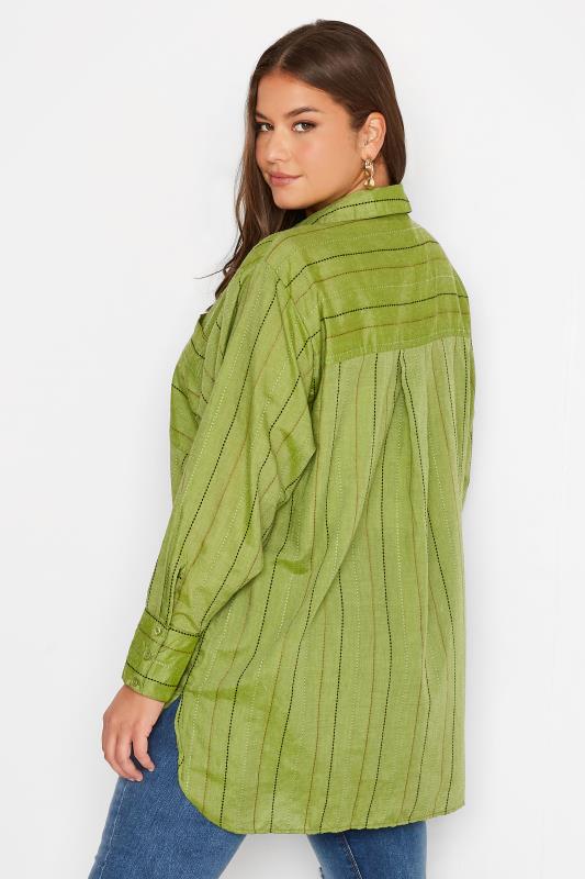 Curve Green Stripe Pocket Oversized Shirt 4