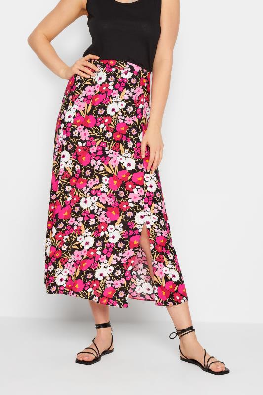 Tall Women's LTS Black Floral Print Midi Skirt | Long Tall Sally 1
