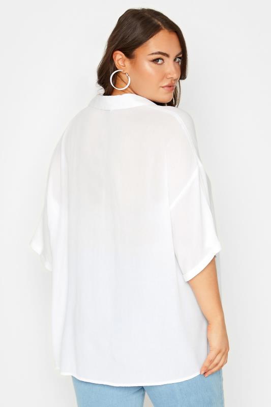YOURS Curve White Short Sleeve Crinkle Shirt | Yours Clothing 3