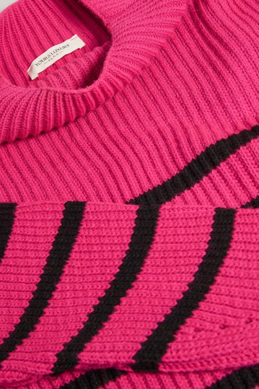 YOURS LUXURY Plus Size Hot Pink Stripe High Neck Jumper | Yours Clothing 9
