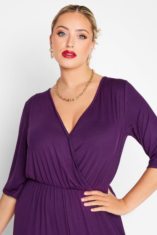 LIMITED COLLECTION Plus Size Dark Purple Wrap Culotte Jumpsuit | Yours Clothing 4