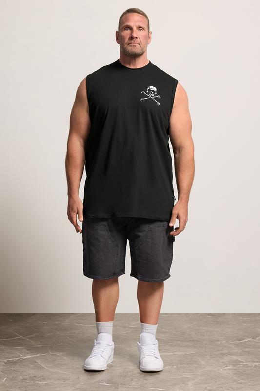 BadRhino Big & Tall Black Extra Long Skull & Crossbones Graphic Muscle Vest | BadRhino 1