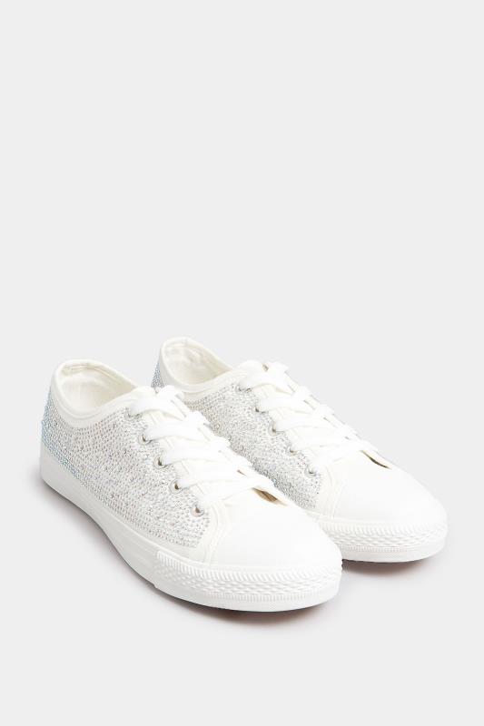 White Diamante Low Trainer In Wide E Fit | Yours Clothing 2