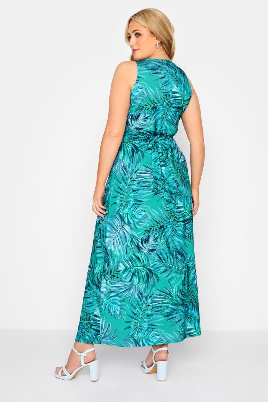 YOURS LONDON Curve Green Tropical Print Knot Front Maxi Dress 3