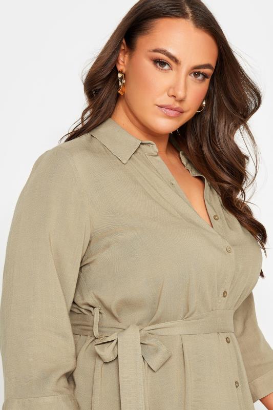 YOURS Plus Size Beige Brown Tie Waist Tunic Shirt | Yours Clothing 4