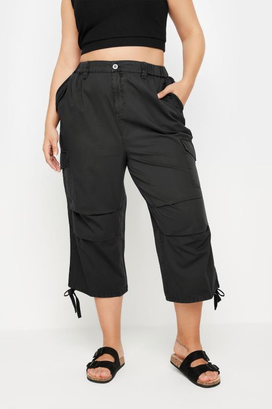 YOURS Plus Size Black Cargo Cropped Trousers | Yours Clothing 1