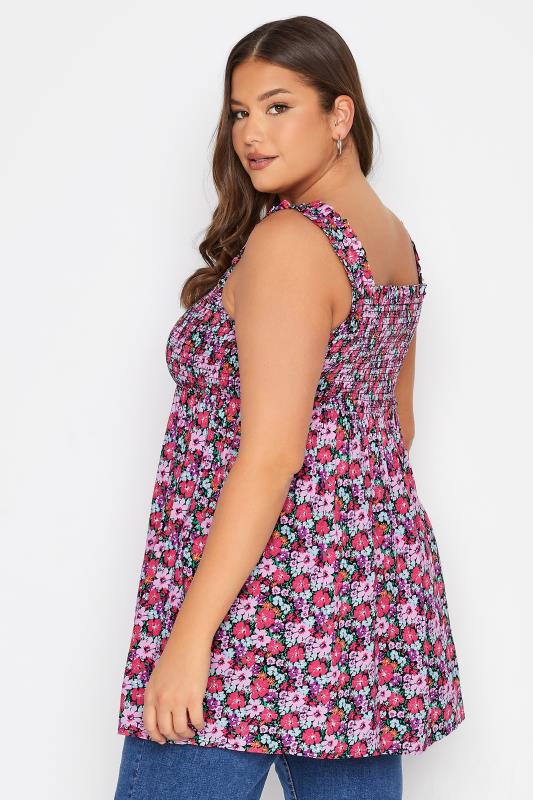 Plus Size Pink Floral Shirred Vest Top | Yours Clothing  3