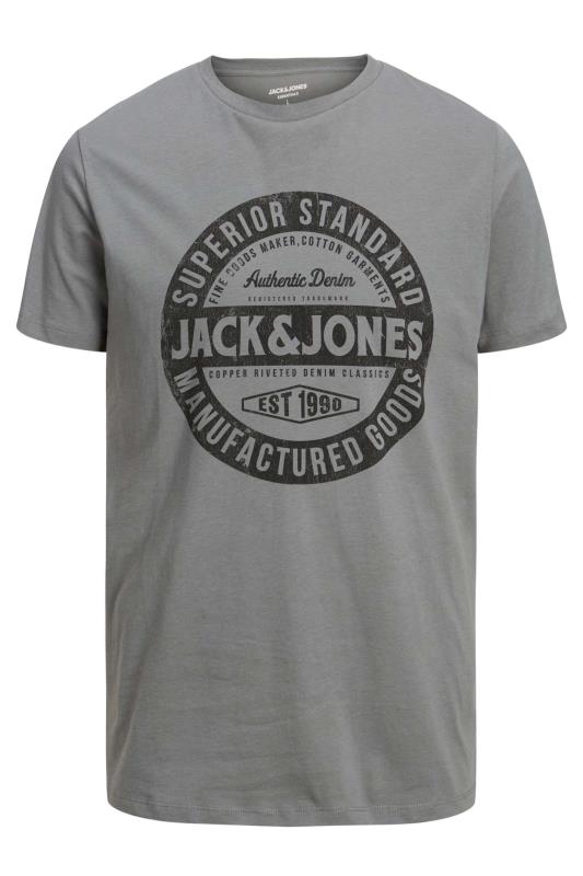 JACK & JONES Big & Tall Plus Size Grey 'Jack & Jones' Logo T-Shirt | BadRhino  2