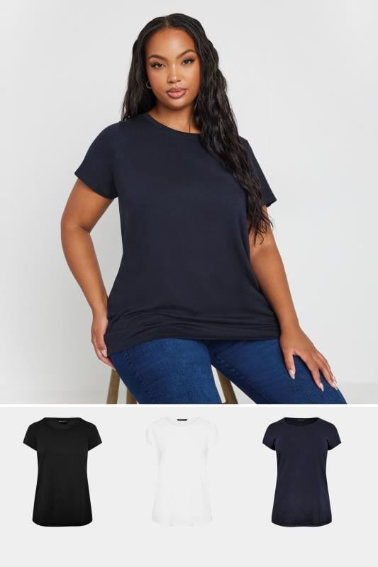 YOURS 2 PACK Plus Size Black Core T Shirts Yours Clothing