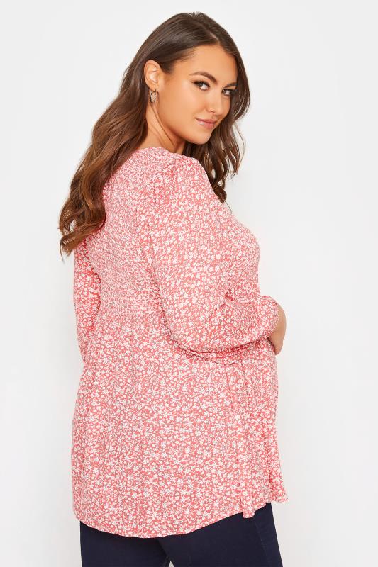 BUMP IT UP MATERNITY Curve Pink Ditsy Print Shirred Swing Top_C.jpg
