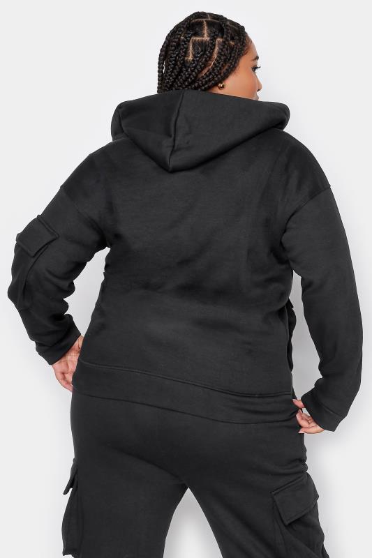 YOURS Plus Size Black Utility Pocket Zip Through Hoodie | Yours Clothing 4