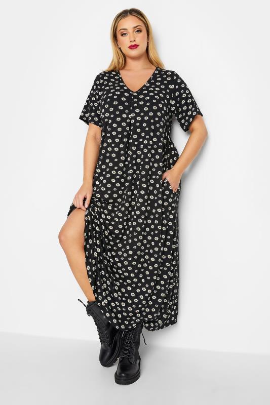 LIMITED COLLECTION Plus Size Black Daisy Pleat Front Maxi Dress | Yours Clothing  2