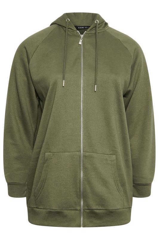 YOURS Plus Size Khaki Green Essential Zip Through Hoodie | Yours Clothing 5