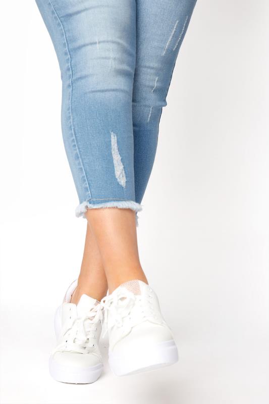 Light Blue Cat Scratch Cropped JENNY Jeggings | Yours Clothing 3