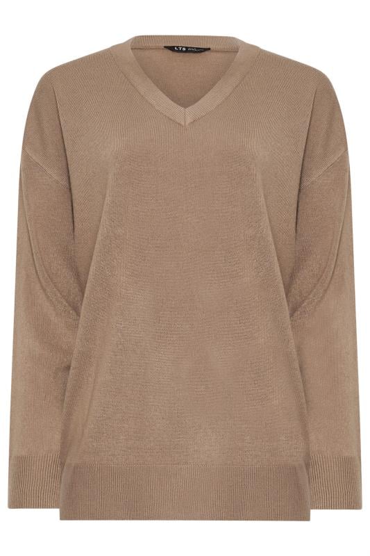 LTS Tall Beige Brown Long Sleeve V-Neck Jumper | Long Tall Sally 6