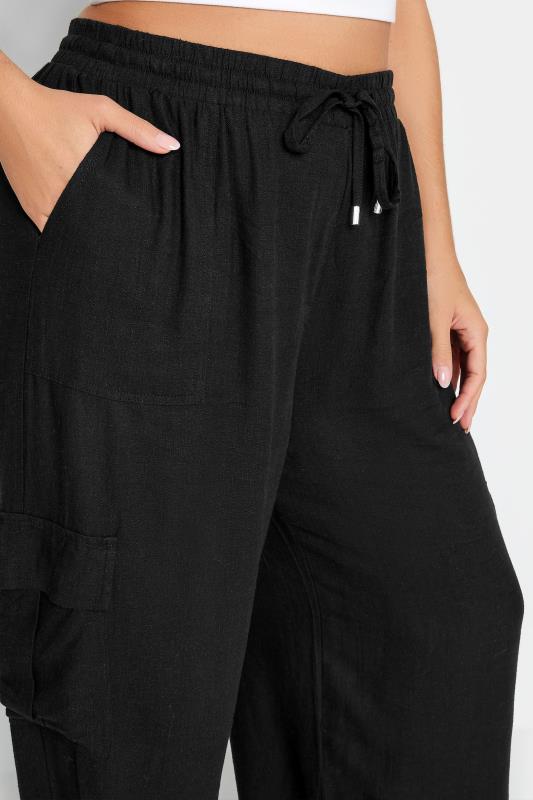 YOURS Plus Size Black Linen Wide Leg Cargo Trousers | Yours Clothing 4