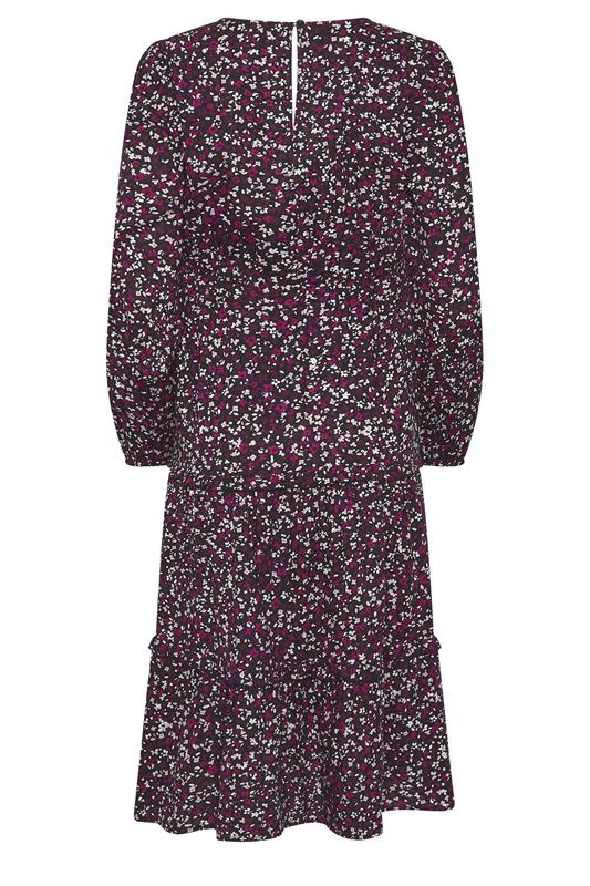 M&Co Berry Purple Ditsy Floral Print Ruffle Midi Dress | M&Co 6