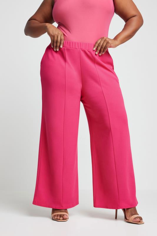 LIMITED COLLECTION Plus Size Pink Wide Leg Trousers | Yours Clothing 1