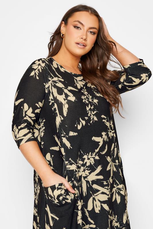 Plus Size Black Floral Print Pocket Swing Dress | Yours Clothing 4