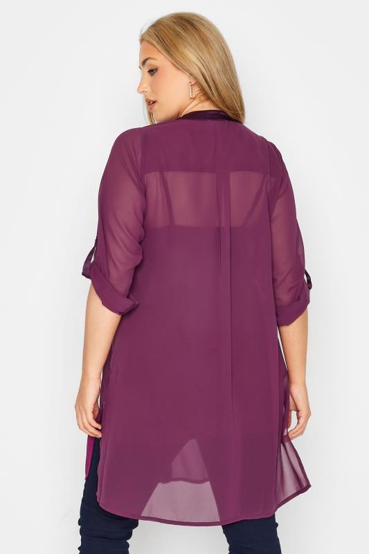 YOURS LONDON Plus Size Purple Satin Pocket Shirt | Yours Clothing 3