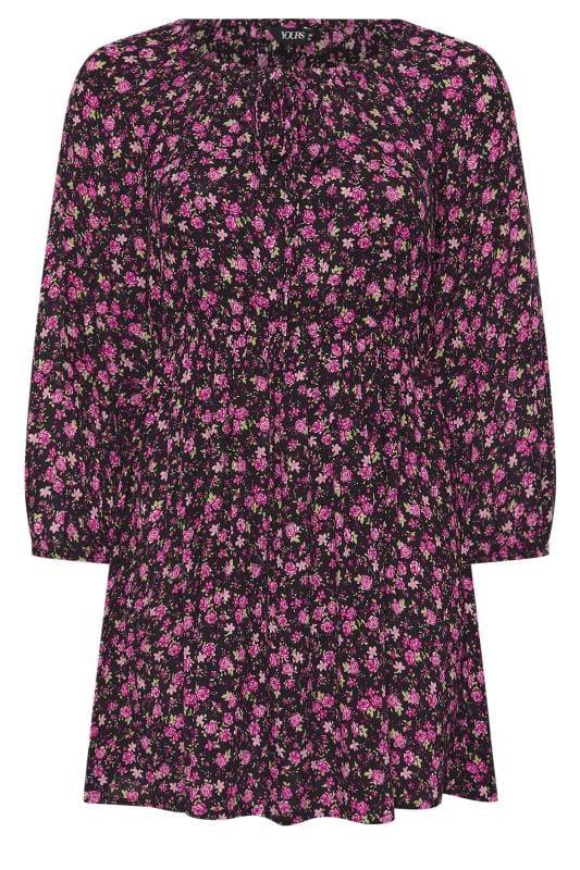 YOURS Plus Size Pink Floral Crinkle Tie Neck Dress | Yours Clothing  6