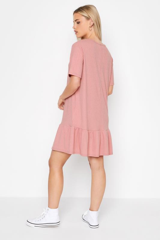 Petite Pink Ribbed Peplum T-Shirt Dress | PixieGirl  3