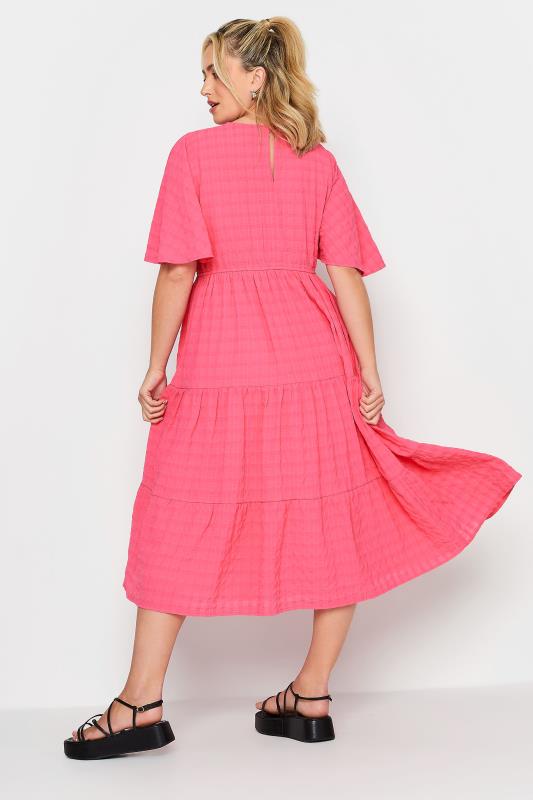 LIMITED COLLECTION Curve Plus Size Hot Pink Textured Tiered Smock Dress | Yours Clothing  4