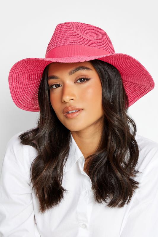 Plus Size  Yours Hot Pink Straw Fedora Hat